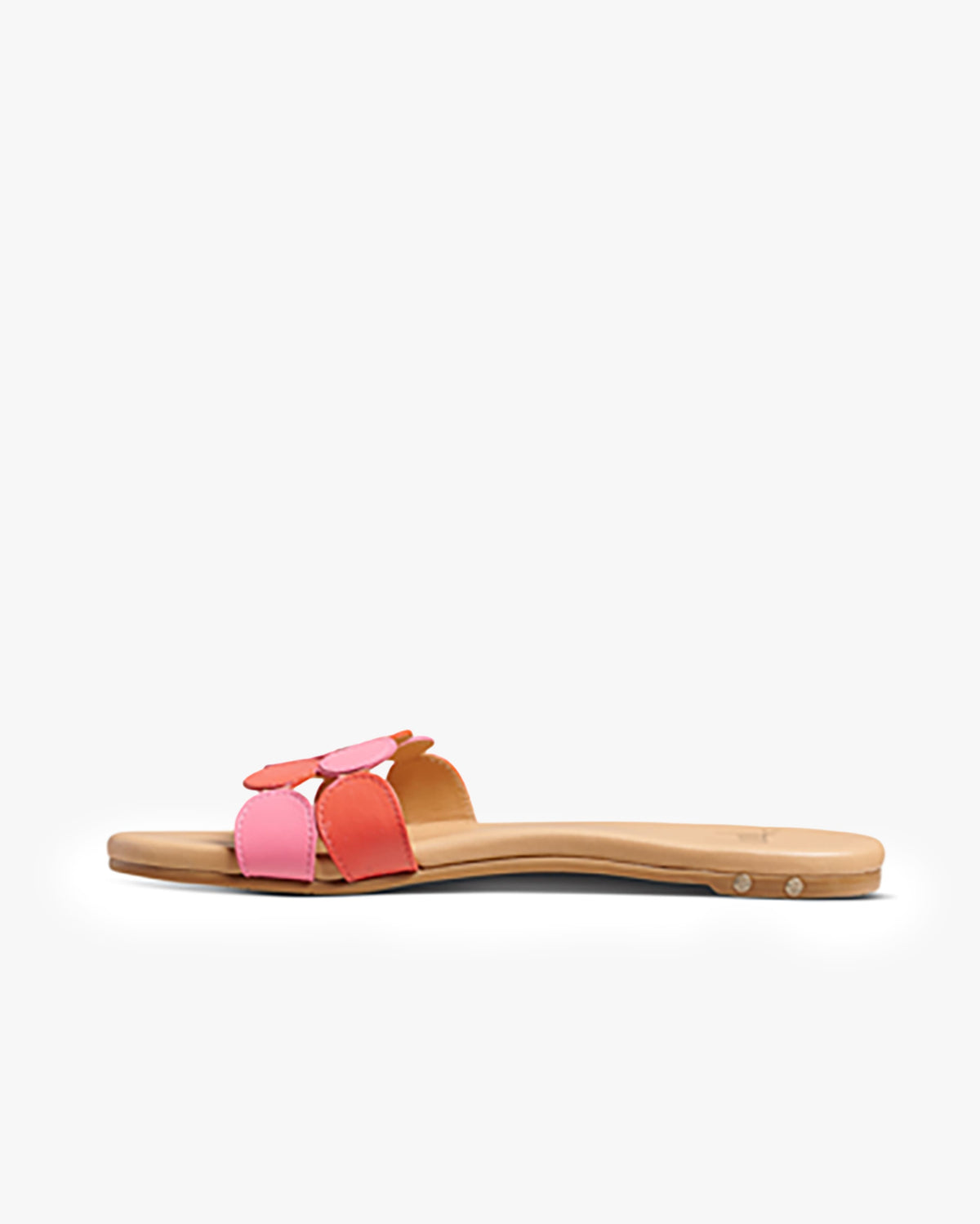 Whirlybird leather slide sandal in multi/beach - product side shot