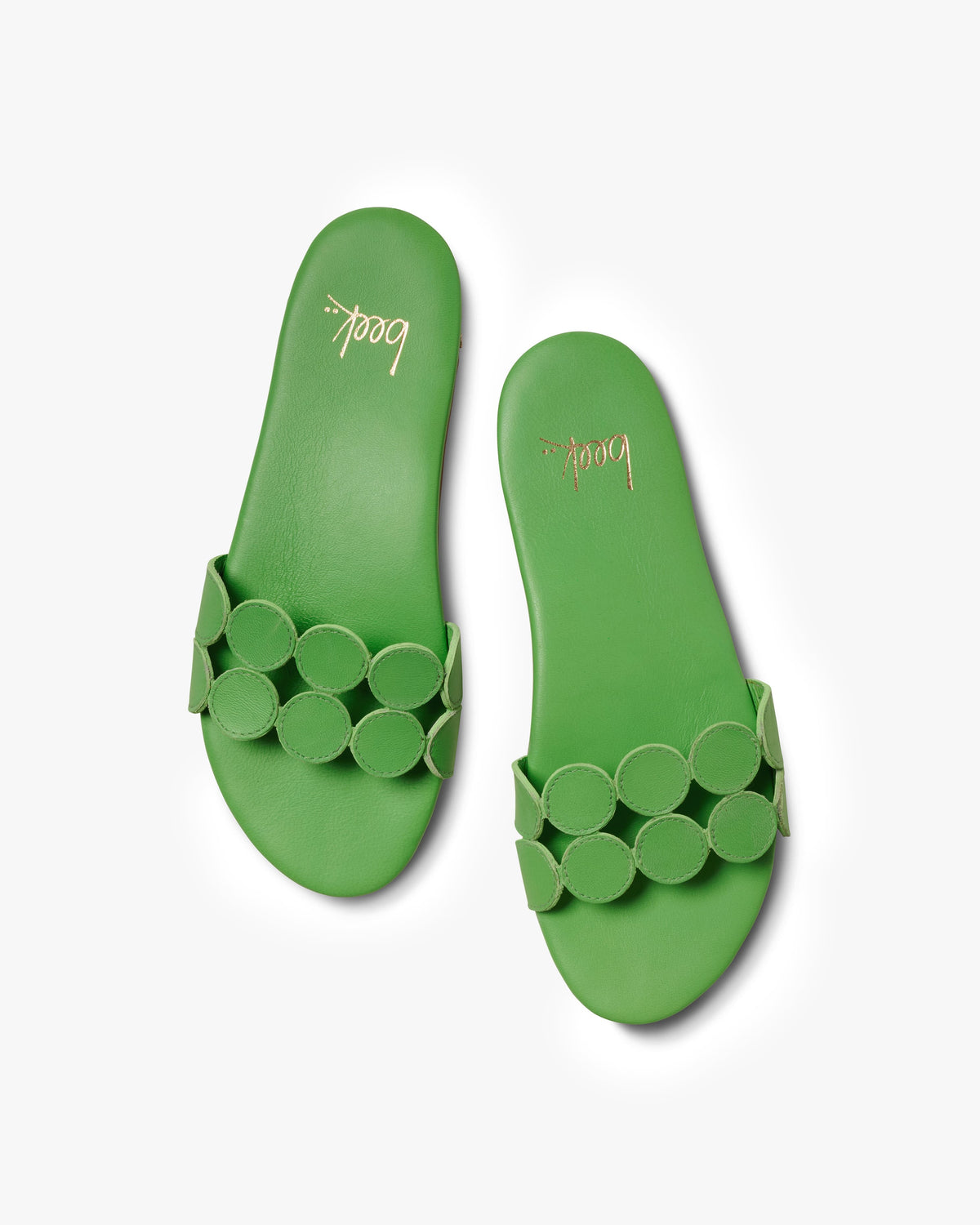 Whirlybird leather slide sandals in palm - product top shot