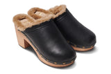 Woodpecker Shearling clogs in black - angle shot
