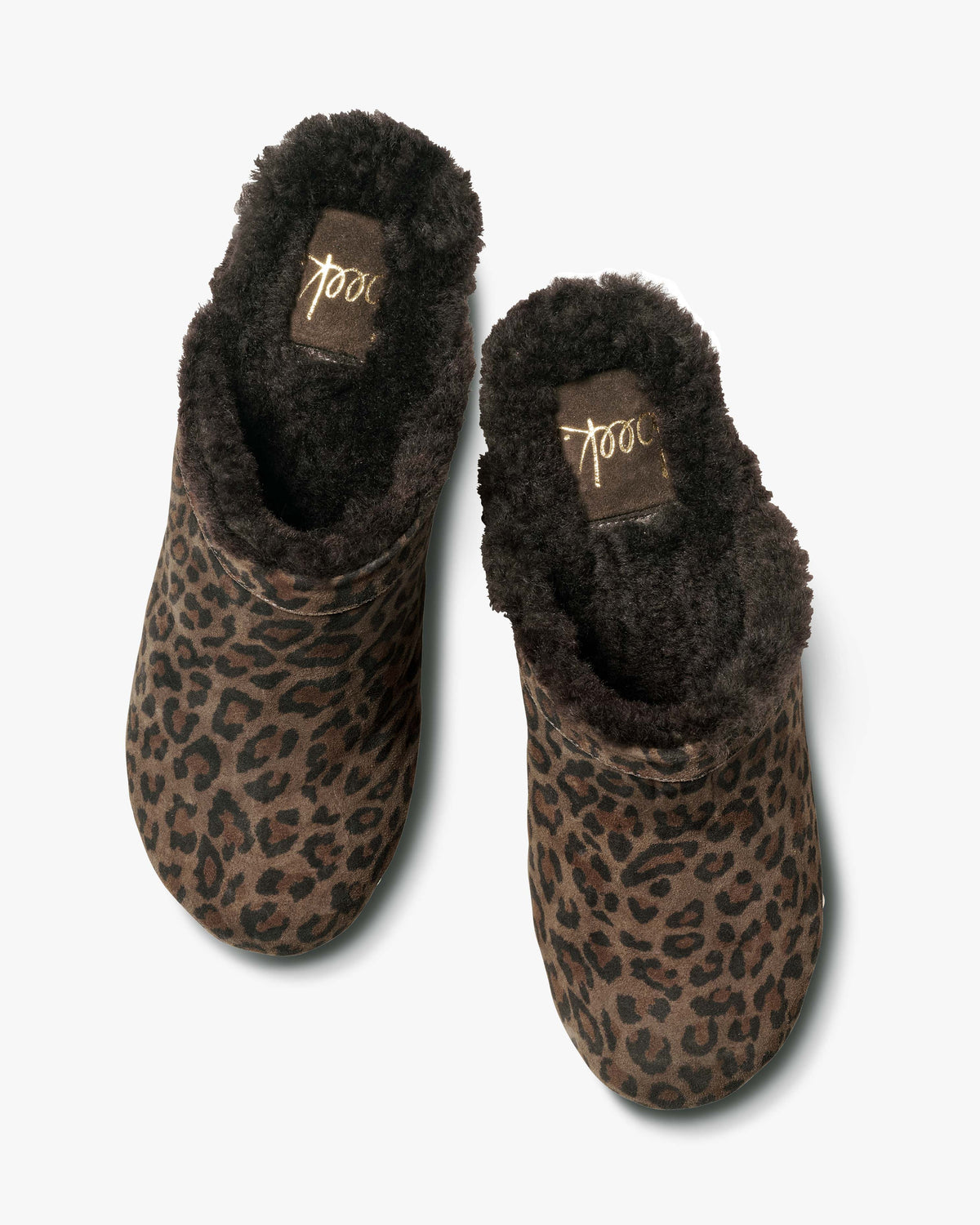 Woodpecker Shearling suede clog in leopard - product top shot