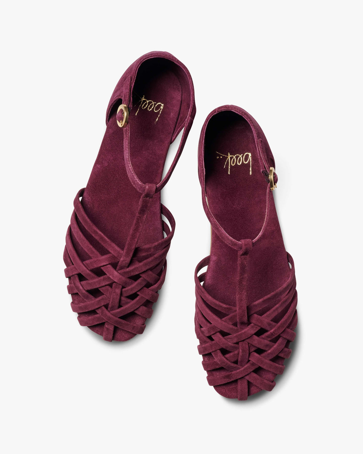 Wren suede basket woven ankle strap sandal in prune - product top shot