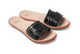 Chat leather slide sandal in black/beach - product angle shot