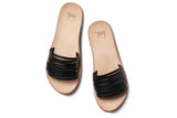 Chat leather slide sandal in black/beach - product top shot