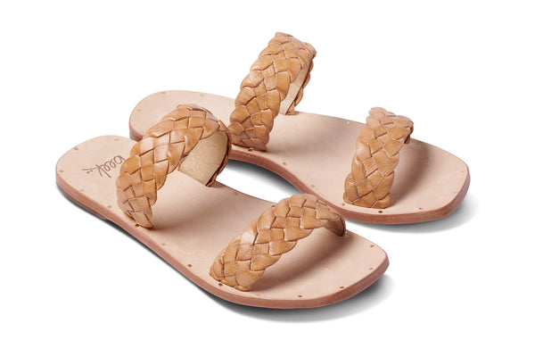 Cockatiel leather slide sandal in honey - product angle shot
