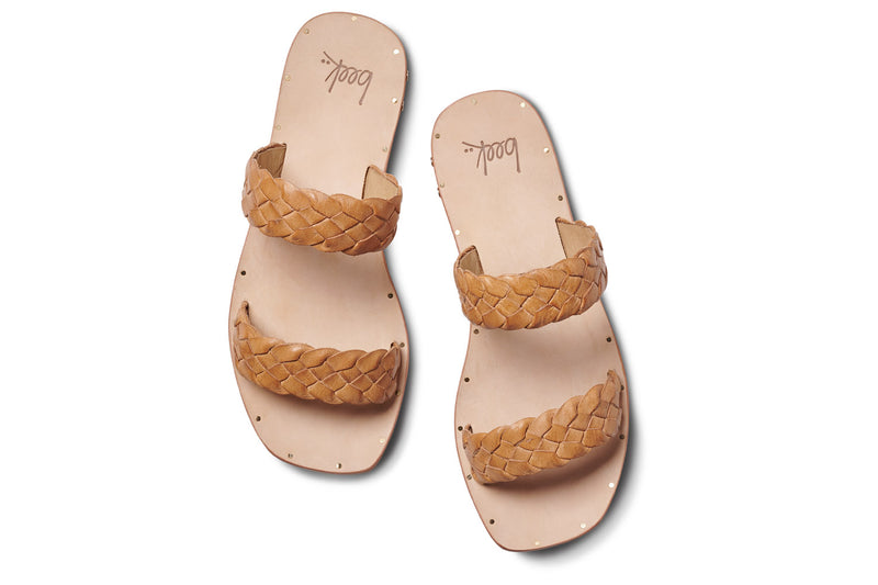 Cockatiel leather slide sandal in honey - product top shot