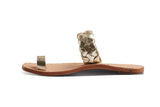 Cockatoo leather toe ring sandal in platinum/beach - product side shot