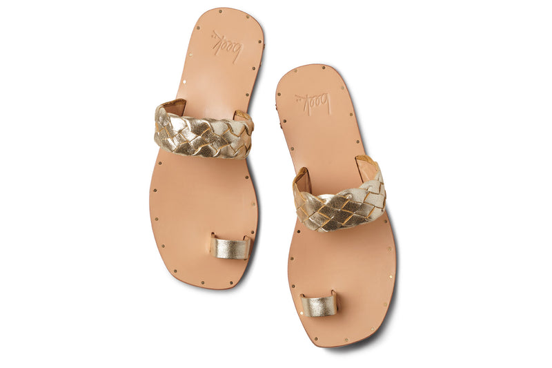Cockatoo leather toe ring sandal in platinum/beach - product top shot