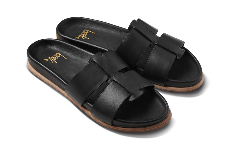 Courser leather slide sandal in black - product angle shot
