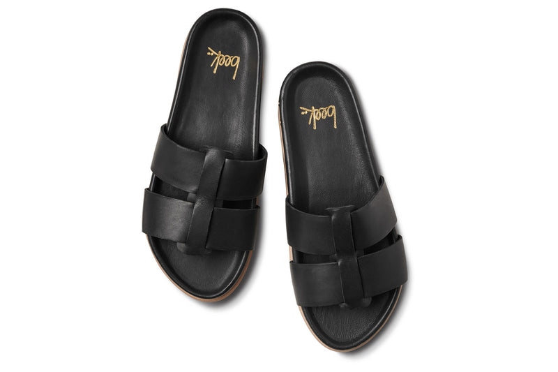 Courser leather slide sandal in black - product top shot