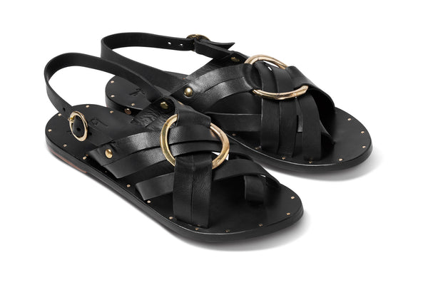 Crossbill leather back strap sandals in black - product angle shot