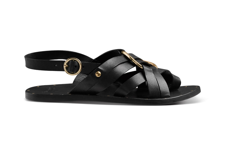 Crossbill leather back strap sandals in black - product outside shot