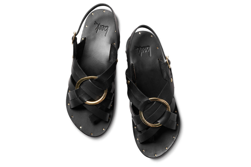 Crossbill leather back strap sandals in black - product top shot