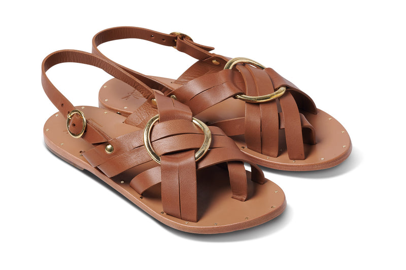 Crossbill leather back strap sandal in tan - product angle shot