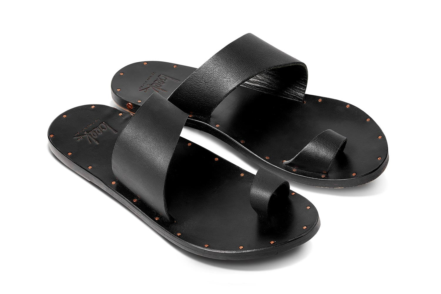 FINCH Black Leather Toe Ring Sandal | beek