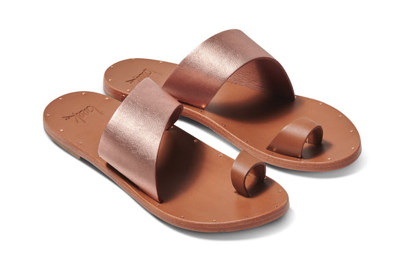 Finch toe ring sandal - rose gold/tan - angle shot