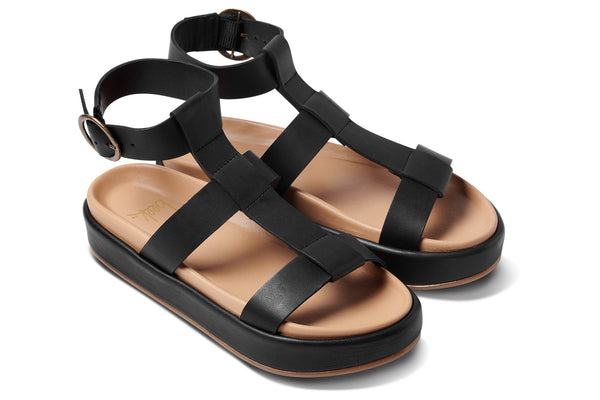 Kestrel leather ankle strap platform sandal in black - product angle shot