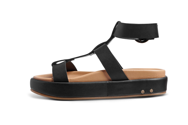 Kestrel leather ankle strap platform sandal in black - product inside shot
