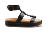 Kestrel leather ankle strap platform sandal in black - product outside shot