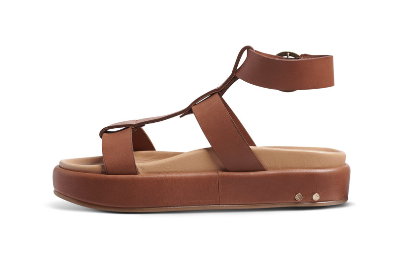 Kestrel leather ankle strap platform sandal in cognac - product inside shot
