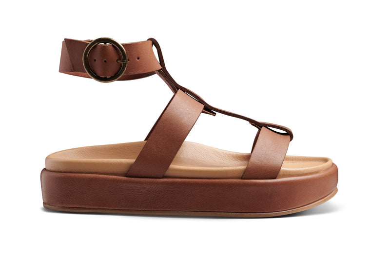 Kestrel leather ankle strap platform sandal in cognac - product outside shot