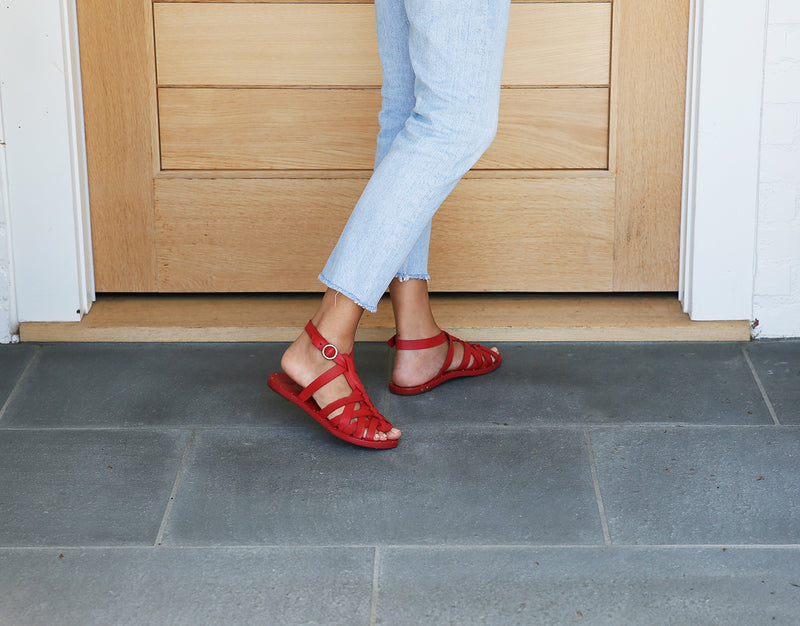 Kingfisher ankle strap sandal - red - on model shot