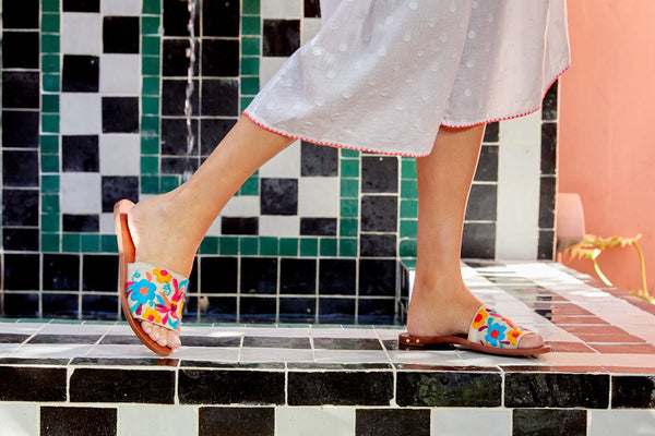 Lovebird slide sandal - floral - on model shot