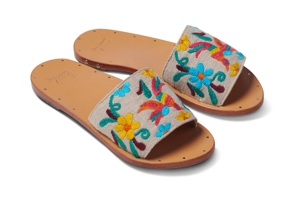 Lovebird slide sandal - floral - angle shot