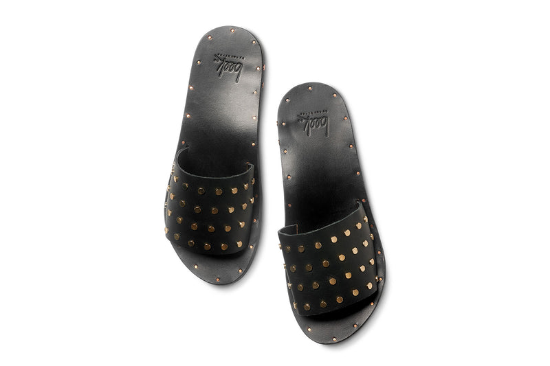 LOVEBIRD STUD Black Studded Slide Sandal | beek