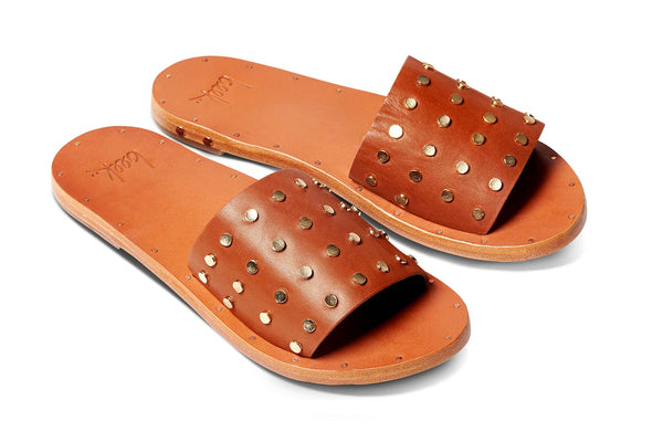 Lovebird Stud slide sandal - tan - angle shot
