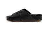 Oriole leather platform sandal in black - product side shot