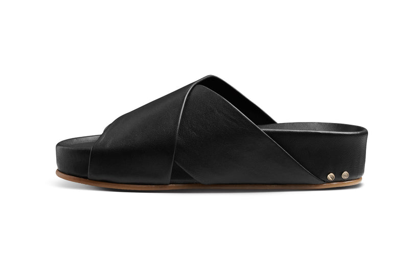 Oriole leather platform sandal in black - product side shot