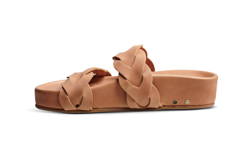 Pato leather platform sandal in honey - product side shot
