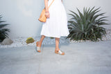 Pelican platform sandal - platinum/beach - on model shot