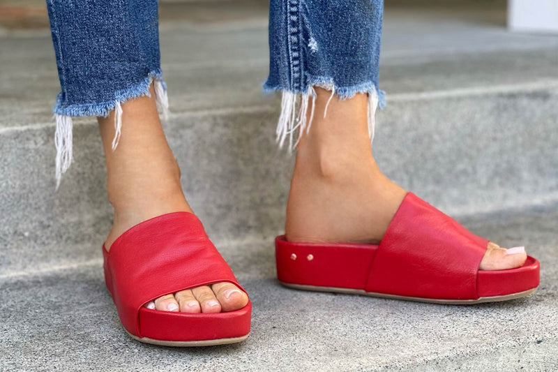 Red Padded Leather Mules 37