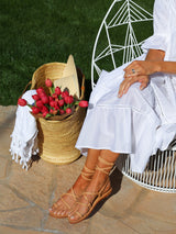 Seriema ankle wrap sandal - beach - on model shot