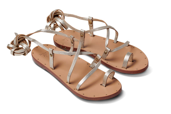 Seriema wrap sandal - platinum/beach - angle shot