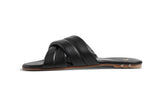 Surfbird leather slide sandal in black - product side shot