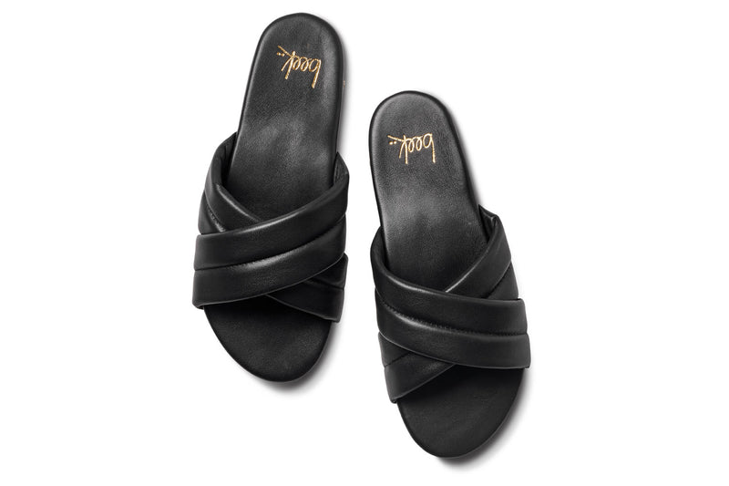 Surfbird leather slide sandal in black - product top shot