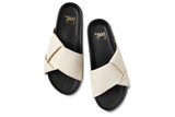Tori leather slide sandal in eggshell/black - product top shot