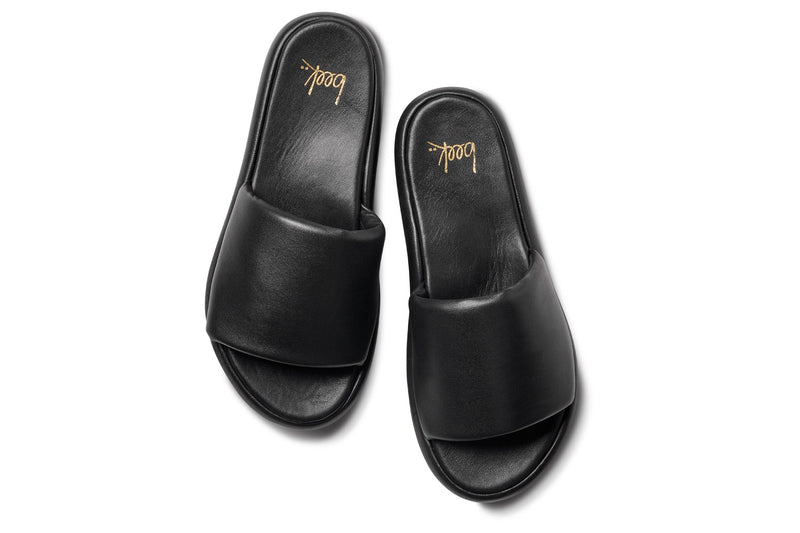 Trumpeter leather platform sandal in black - product top shot